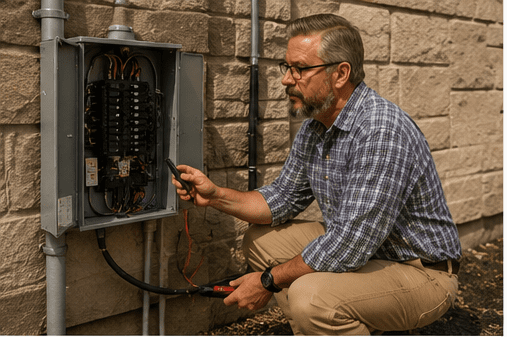 Home isnpector inspecting an electric panel as part of a 